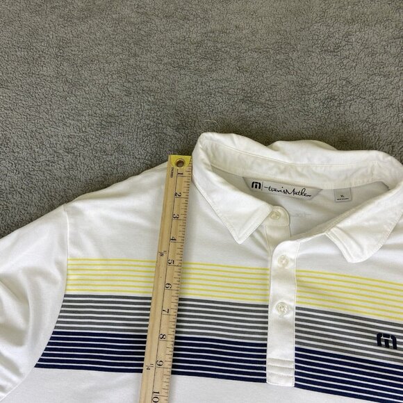 Travis Mathew Polo Shirt Men XL White Stripe Golf White Gray Yellow Cypress Lake - Picture 10 of 12